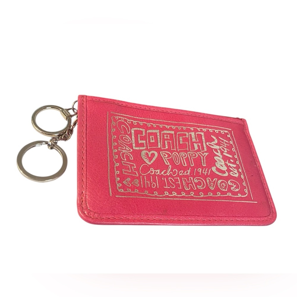 Coach Poppy Pink Card Holder with Keychain